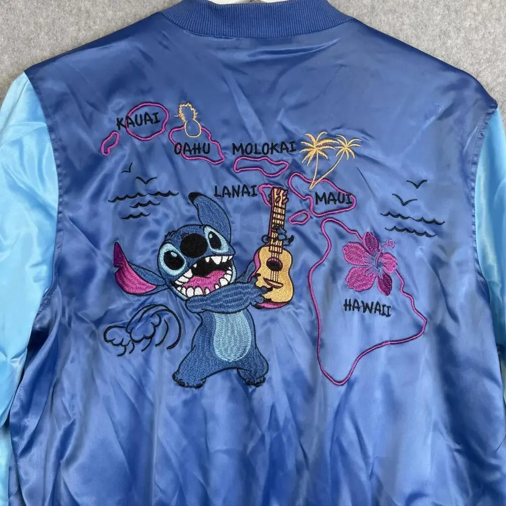 Disney Stitch Blue Bomber Jacket Embroidery Hawaii Unisex Adult Medium